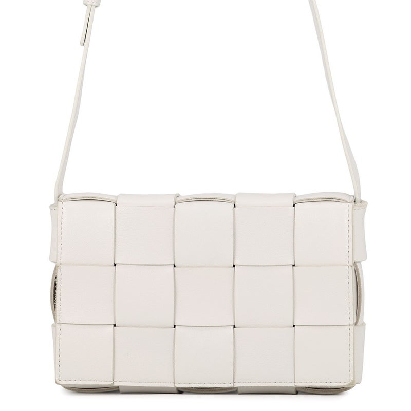 ボッテガヴェネタ ショルダーバッグ マキシイントレチャート スモール カセット ラムスキン 730848 BOTTEGA VENETA 白