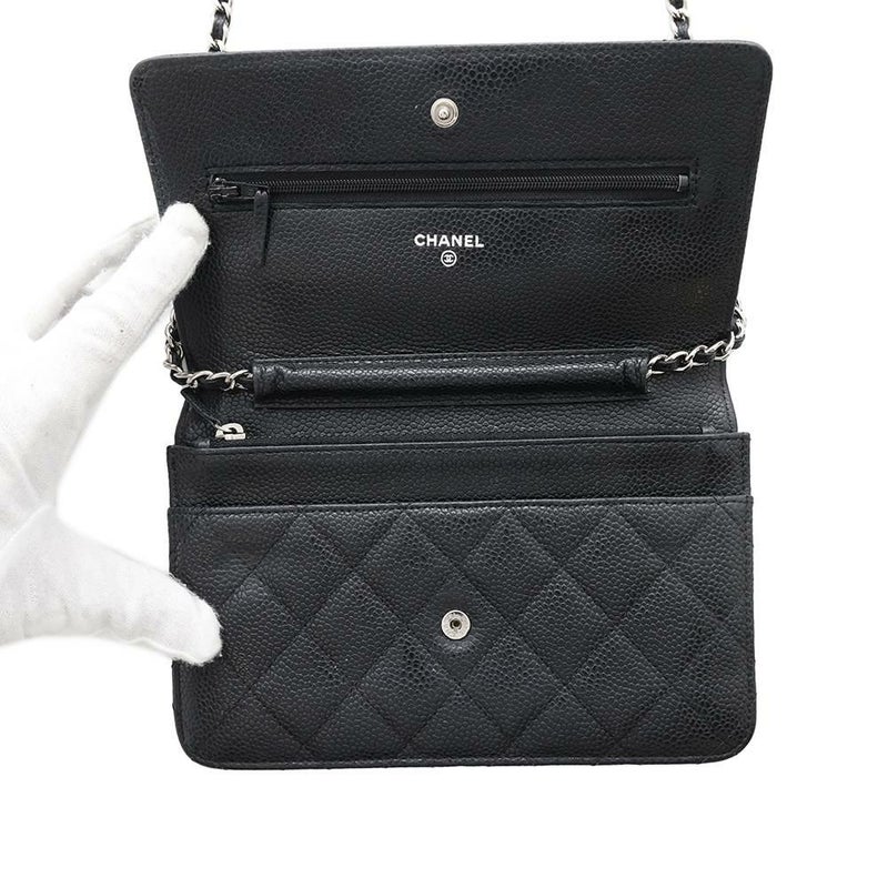 シャネル チェーンウォレット マトラッセ ココマーク キャビアスキン キルティング A33814 CHANEL 財布 黒