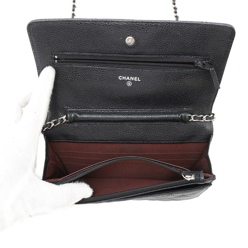 シャネル チェーンウォレット マトラッセ ココマーク キャビアスキン キルティング A33814 CHANEL 財布 黒