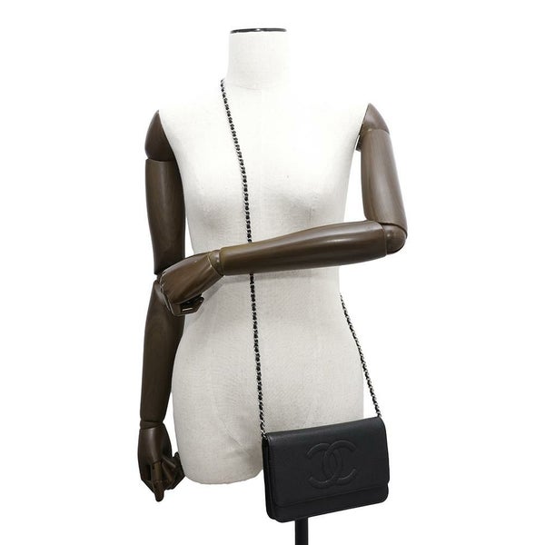 シャネル チェーンウォレット ココマーク キャビアスキン A48654 CHANEL チェーンショルダーバッグ 財布 黒