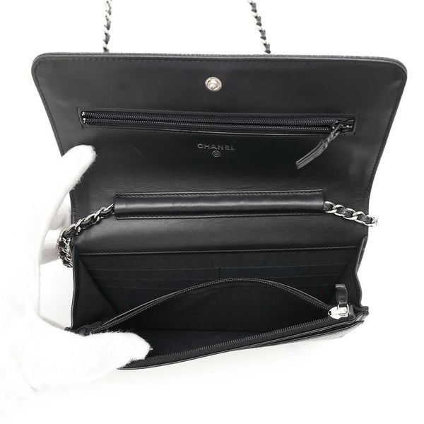 シャネル チェーンウォレット ココマーク キャビアスキン A48654 CHANEL チェーンショルダーバッグ 財布 黒