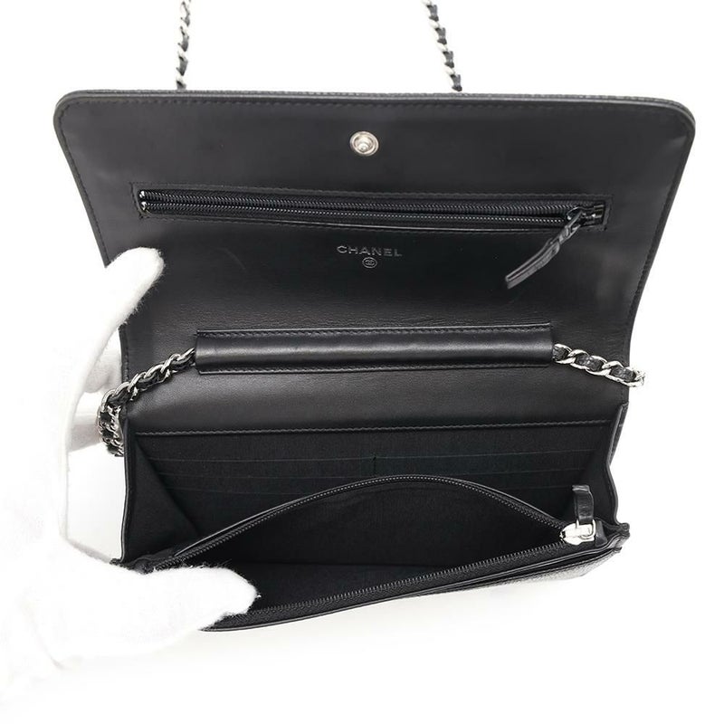 シャネル チェーンウォレット ココマーク キャビアスキン A48654 CHANEL チェーンショルダーバッグ 財布 黒