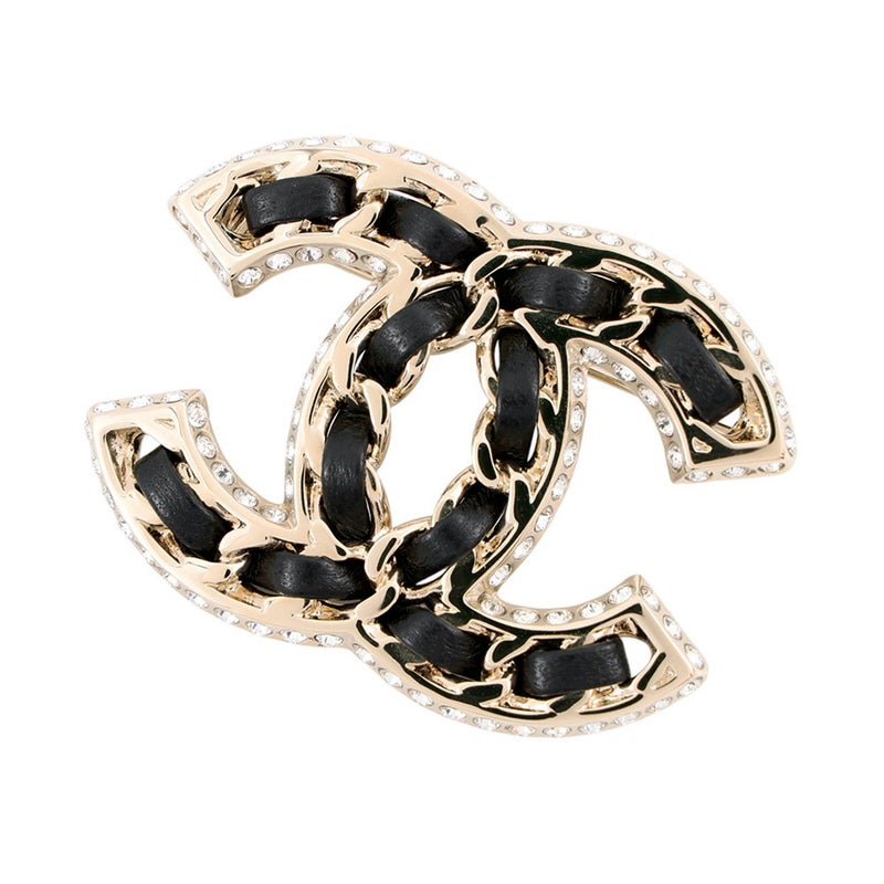 シャネル ブローチ ココマーク チェーンモチーフ ラインストーン レザー B25V AB5107 CHANEL アクセサリー