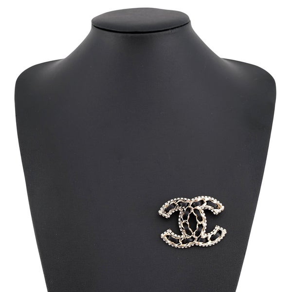 シャネル ブローチ ココマーク チェーンモチーフ ラインストーン レザー B25V AB5107 CHANEL アクセサリー