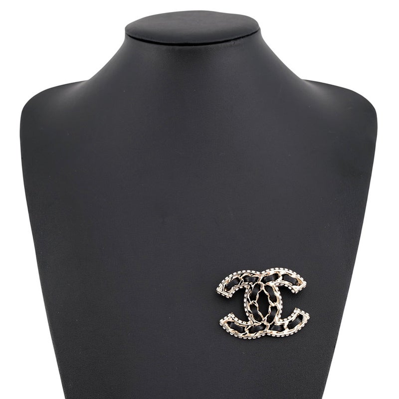 シャネル ブローチ ココマーク チェーンモチーフ ラインストーン レザー B25V AB5107 CHANEL アクセサリー