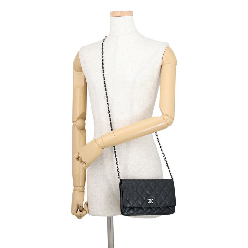 シャネル チェーンウォレット クラシック マトラッセ ココマーク キャビアスキン AP4241 CHANEL 財布 黒