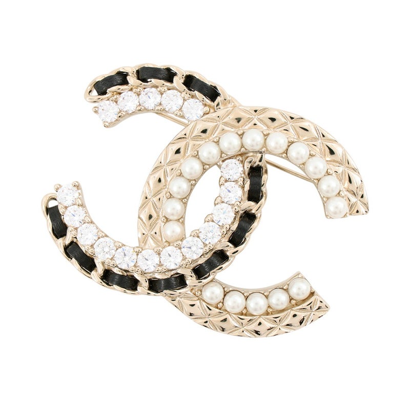 シャネル ブローチ ココマーク ラインストーン フェイクパール ラムスキン B25V AB8609 CHANEL アクセサリー