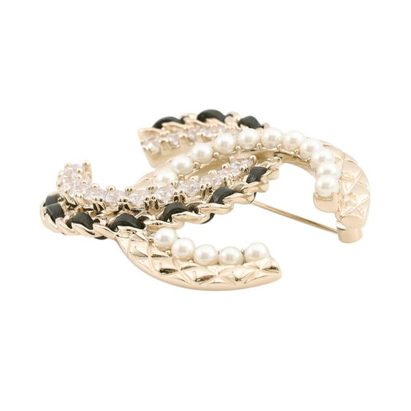 シャネル ブローチ ココマーク ラインストーン フェイクパール ラムスキン B25V AB8609 CHANEL アクセサリー