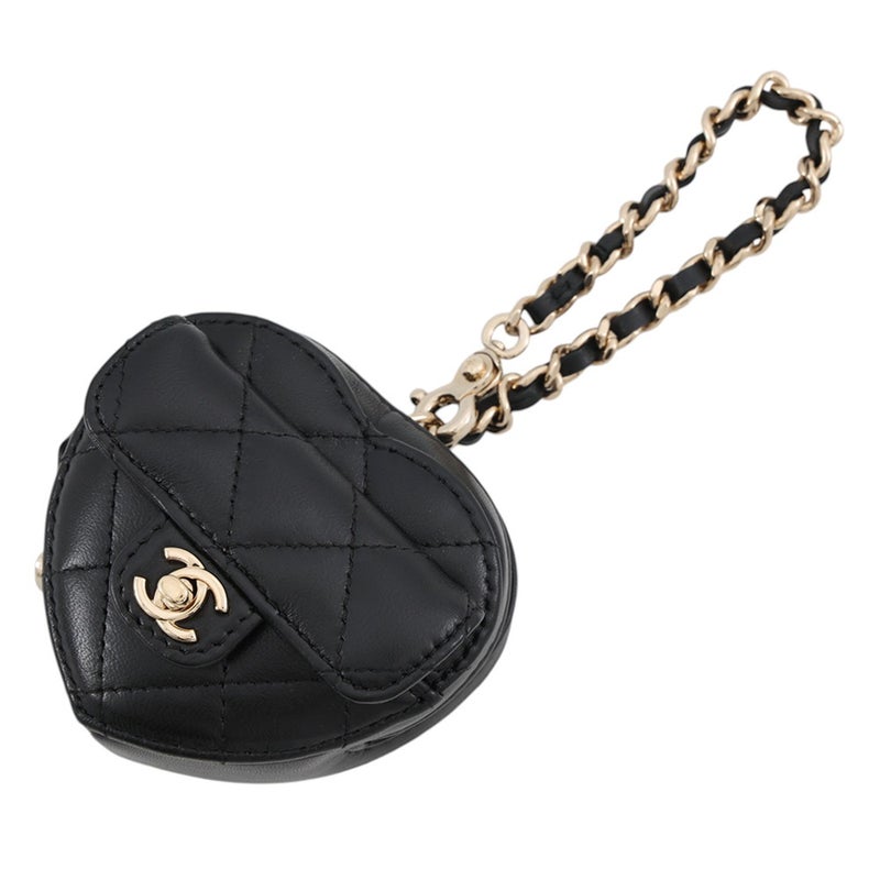 シャネル バッグチャーム マトラッセ ハート ミニ ラムスキン AP4838 CHANEL 黒