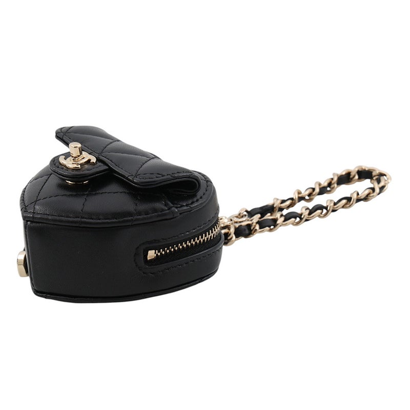 シャネル バッグチャーム マトラッセ ハート ミニ ラムスキン AP4838 CHANEL 黒