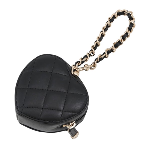 シャネル バッグチャーム マトラッセ ハート ミニ ラムスキン AP4838 CHANEL 黒