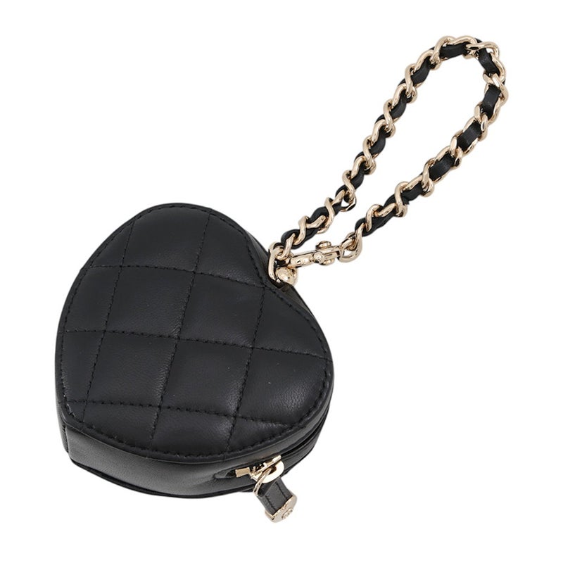 シャネル バッグチャーム マトラッセ ハート ミニ ラムスキン AP4838 CHANEL 黒