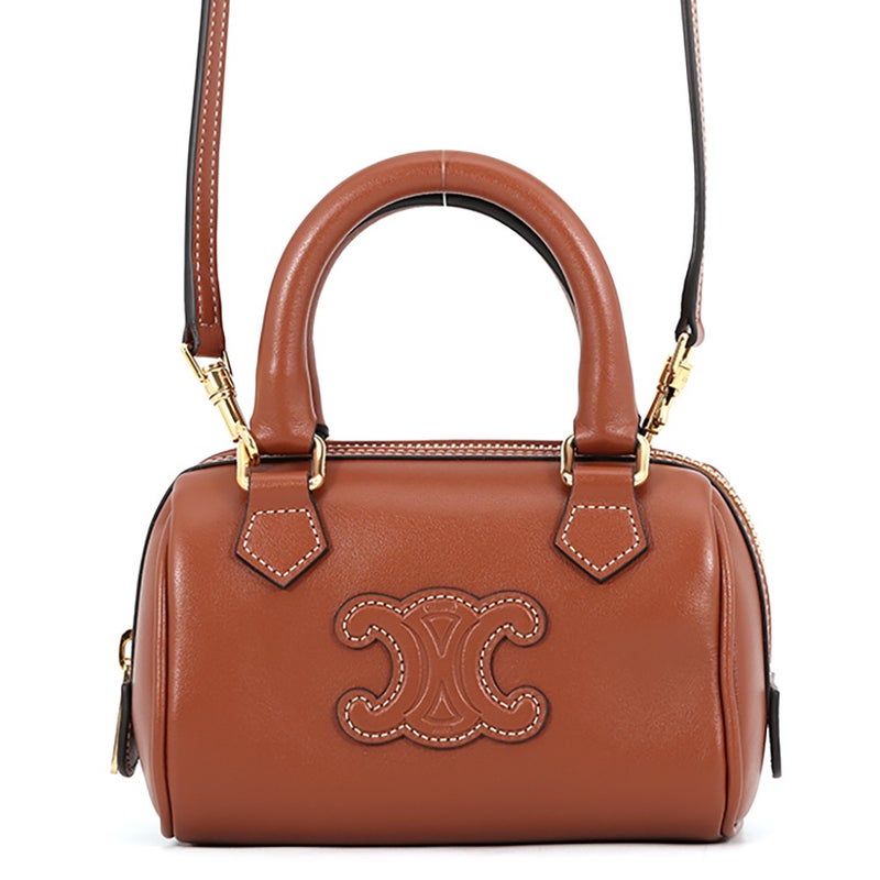 セリーヌ ハンドバッグ キュイルトリオンフ ミニ ボストン スムースカーフレザー 10P043 CELINE 2way ブラウン