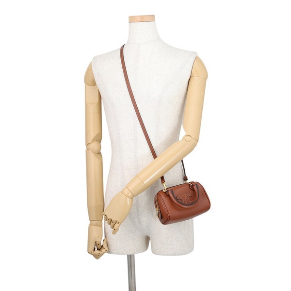 セリーヌ ハンドバッグ キュイルトリオンフ ミニ ボストン スムースカーフレザー 10P043 CELINE 2way ブラウン