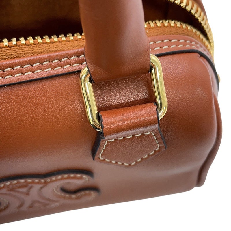 セリーヌ ハンドバッグ キュイルトリオンフ ミニ ボストン スムースカーフレザー 10P043 CELINE 2way ブラウン