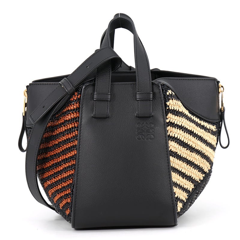 ロエベ ハンドバッグ ハンモック コンパクト ラフィア/レザー A538H13X07 LOEWE 2wayショルダーバッグ 黒