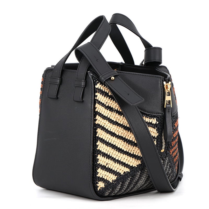 ロエベ ハンドバッグ ハンモック コンパクト ラフィア/レザー A538H13X07 LOEWE 2wayショルダーバッグ 黒