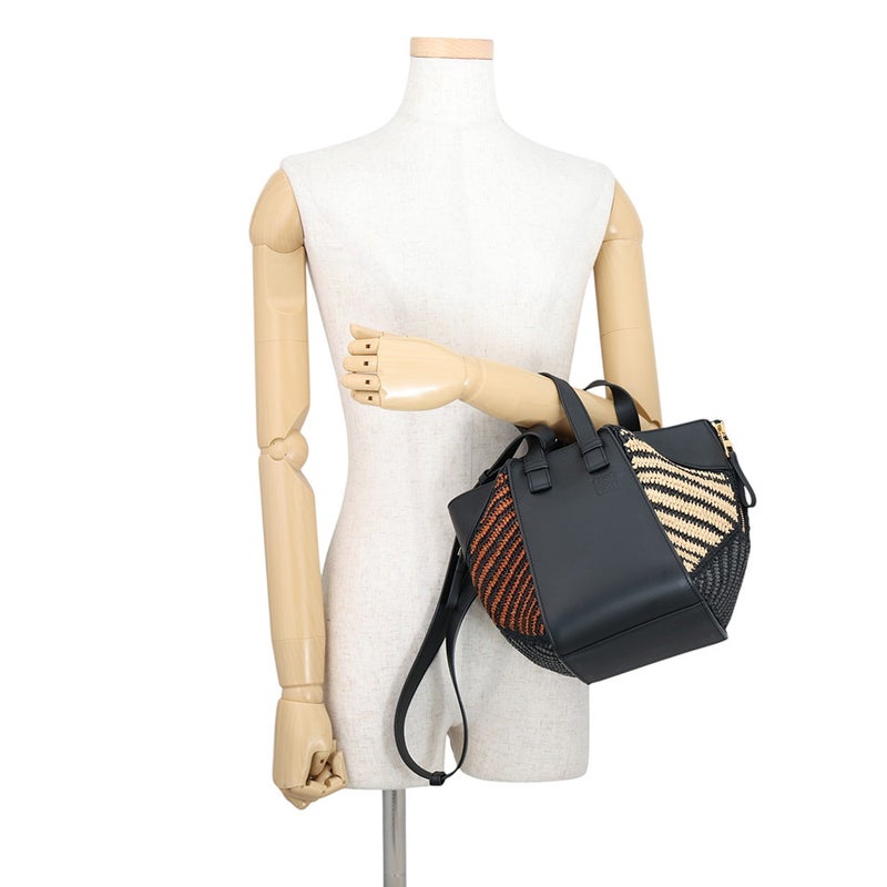 ロエベ ハンドバッグ ハンモック コンパクト ラフィア/レザー A538H13X07 LOEWE 2wayショルダーバッグ 黒
