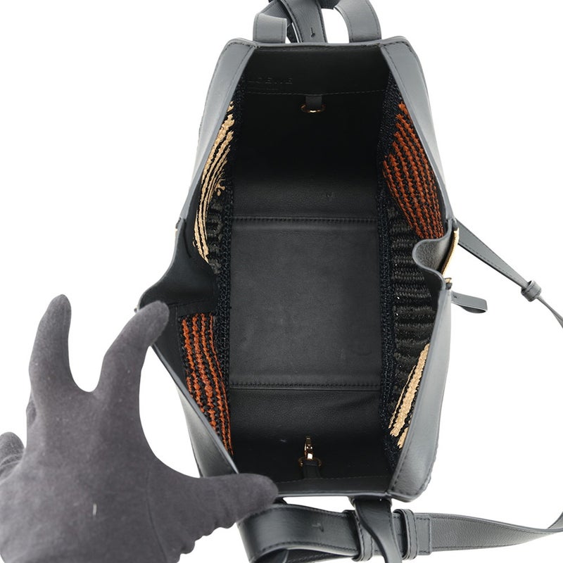 ロエベ ハンドバッグ ハンモック コンパクト ラフィア/レザー A538H13X07 LOEWE 2wayショルダーバッグ 黒