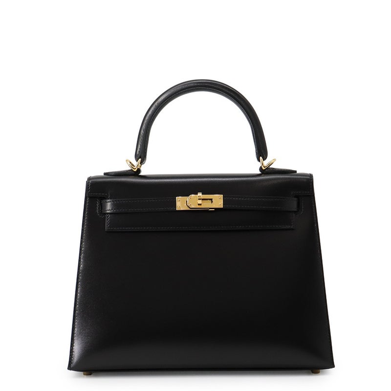 エルメス ハンドバッグ ケリー25 外縫い ブラック/ゴールド金具 ボックスカーフ K刻印 HERMES Kelly 2wayバッグ 黒