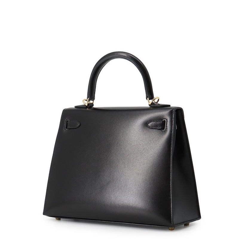 エルメス ハンドバッグ ケリー25 外縫い ブラック/ゴールド金具 ボックスカーフ K刻印 HERMES Kelly 2wayバッグ 黒