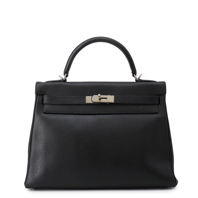 エルメス ハンドバッグ ケリー32 内縫い ブラック/シルバー金具 アルデンヌ □E刻印 HERMES Kelly 2wayバッグ 黒