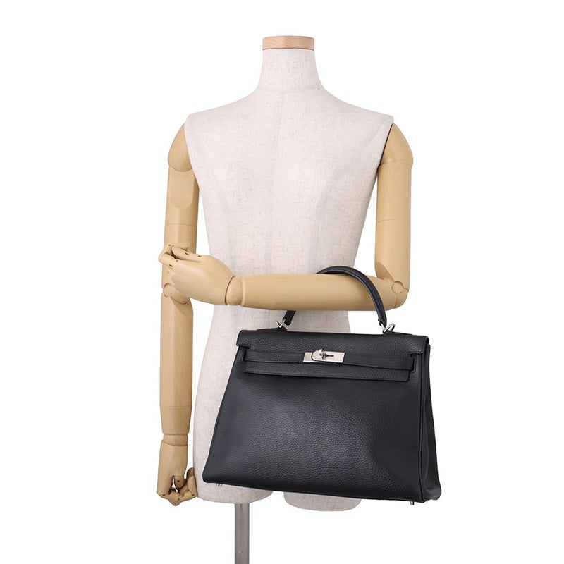 エルメス ハンドバッグ ケリー32 内縫い ブラック/シルバー金具 アルデンヌ □E刻印 HERMES Kelly 2wayバッグ 黒