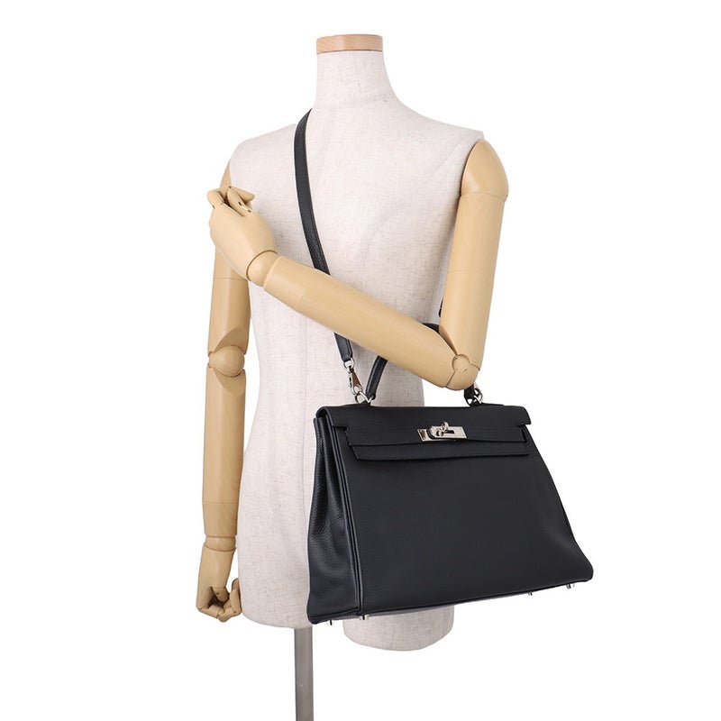 エルメス ハンドバッグ ケリー32 内縫い ブラック/シルバー金具 アルデンヌ □E刻印 HERMES Kelly 2wayバッグ 黒