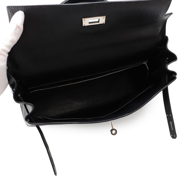 エルメス ハンドバッグ ケリー32 内縫い ブラック/シルバー金具 アルデンヌ □E刻印 HERMES Kelly 2wayバッグ 黒