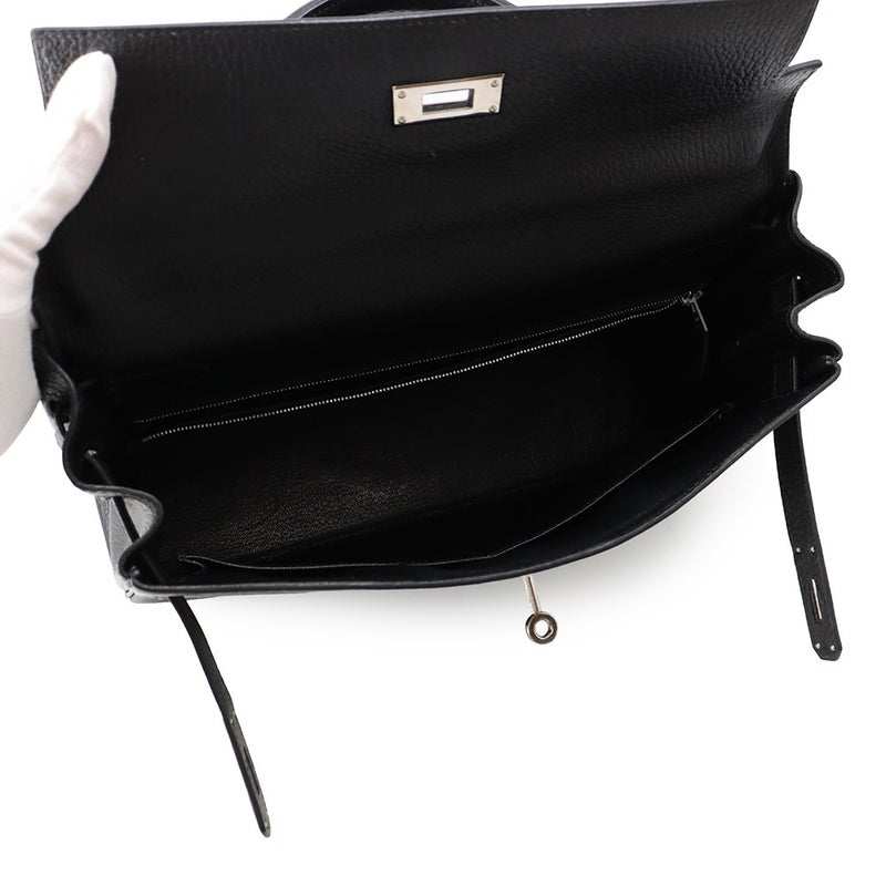 エルメス ハンドバッグ ケリー32 内縫い ブラック/シルバー金具 アルデンヌ □E刻印 HERMES Kelly 2wayバッグ 黒
