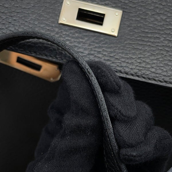 エルメス ハンドバッグ ケリー32 内縫い ブラック/シルバー金具 アルデンヌ □E刻印 HERMES Kelly 2wayバッグ 黒
