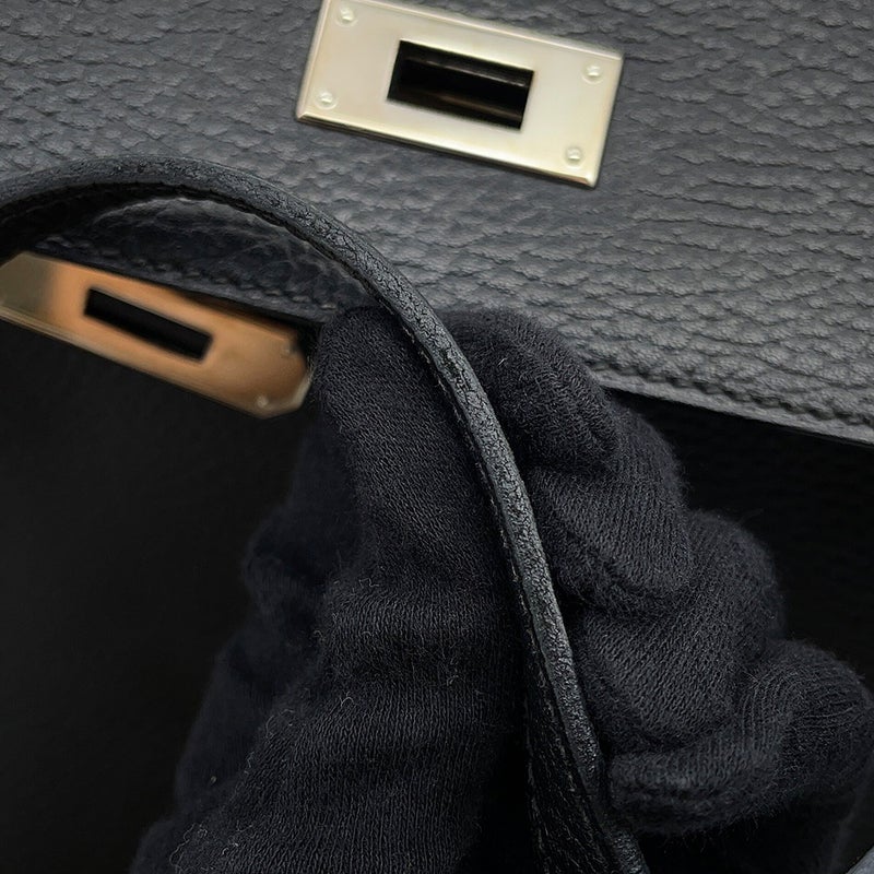 エルメス ハンドバッグ ケリー32 内縫い ブラック/シルバー金具 アルデンヌ □E刻印 HERMES Kelly 2wayバッグ 黒