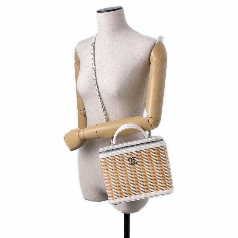 シャネル チェーンショルダーバッグ ココマーク バニティ かご ラタン AS1347 2wayハンドバッグ 白