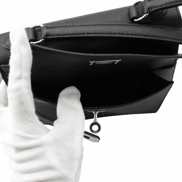 エルメス ショルダー バッグ ケリー20 無秩序 外縫い ブラック/シルバー金具 エプソン W刻印