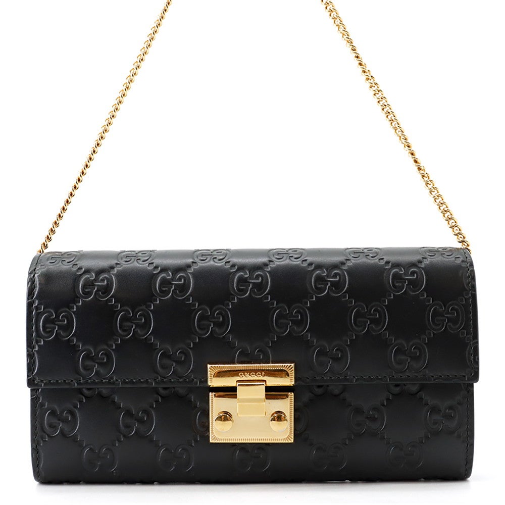 グッチ チェーンウォレット グッチシマ レザー 453506 GUCCI 黒 長財布