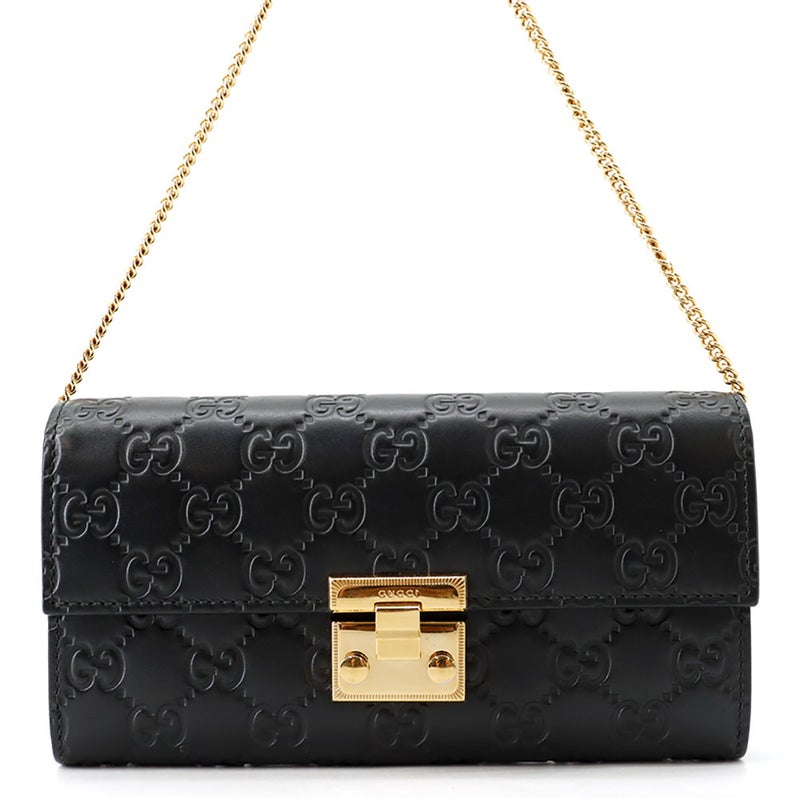 グッチ チェーンウォレット グッチシマ レザー 453506 GUCCI 黒 長財布