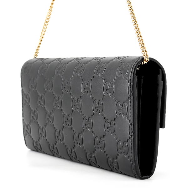 グッチ チェーンウォレット グッチシマ レザー 453506 GUCCI 黒 長財布