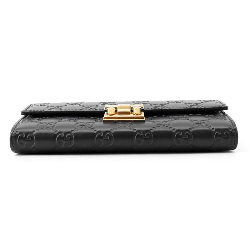 グッチ チェーンウォレット グッチシマ レザー 453506 GUCCI 黒 長財布