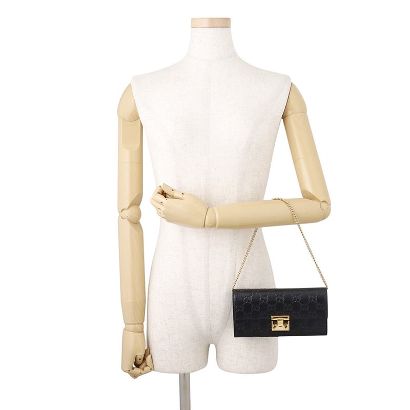 グッチ チェーンウォレット グッチシマ レザー 453506 GUCCI 黒 長財布