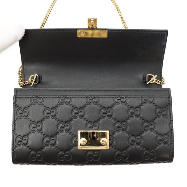グッチ チェーンウォレット グッチシマ レザー 453506 GUCCI 黒 長財布