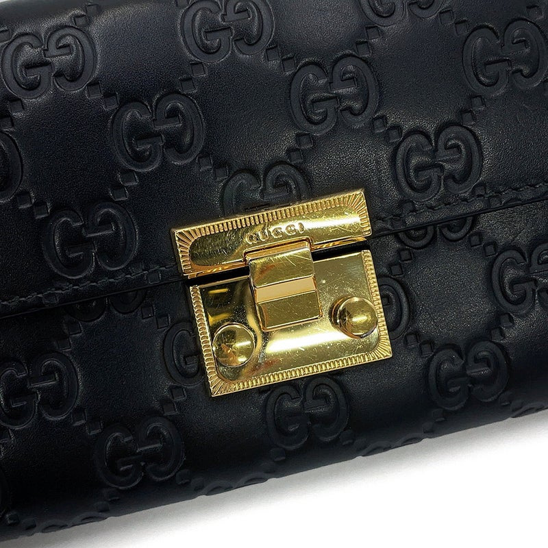グッチ チェーンウォレット グッチシマ レザー 453506 GUCCI 黒 長財布