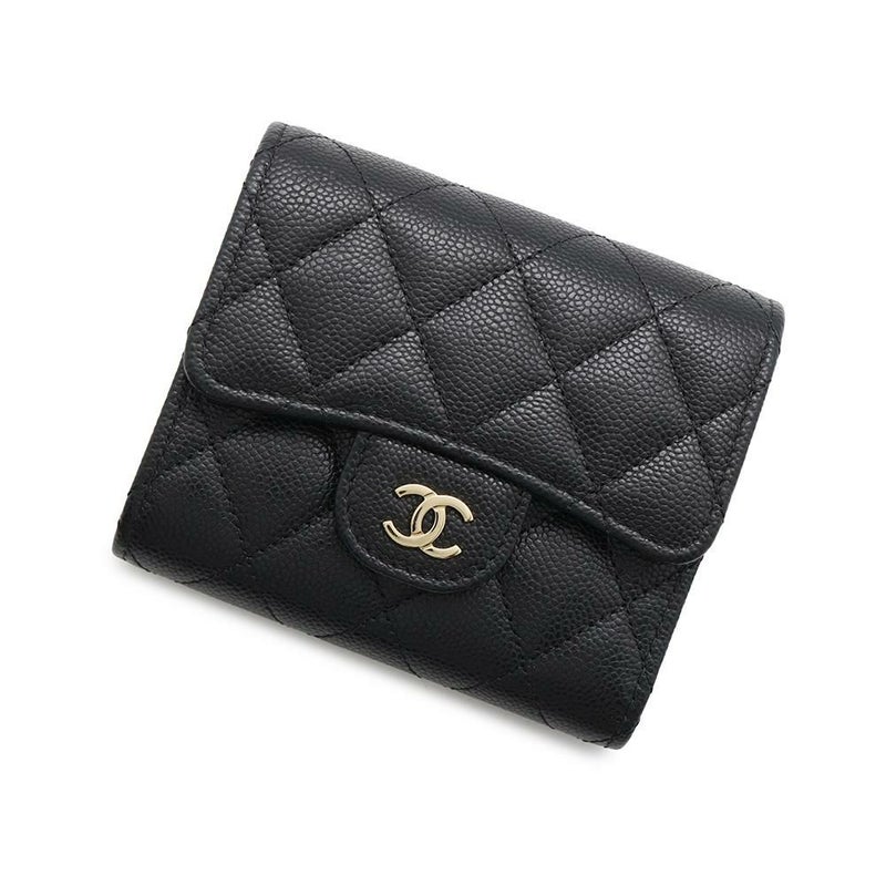シャネル 三つ折り財布 マトラッセ ココマーク クラシック スモール フラップ ウォレット キャビアスキン AP0229 CHANEL 黒