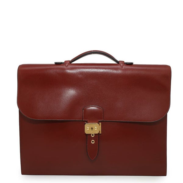 エルメス ビジネスバッグ サックアデペッシュ ルージュアッシュ/ゴールド金具 ボックスカーフ 〇Z刻印 メンズ ハンドバッグ ソルド品