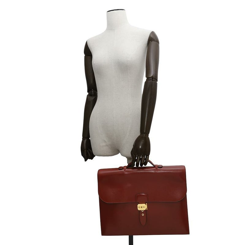 エルメス ビジネスバッグ サックアデペッシュ ルージュアッシュ/ゴールド金具 ボックスカーフ 〇Z刻印 メンズ ハンドバッグ ソルド品