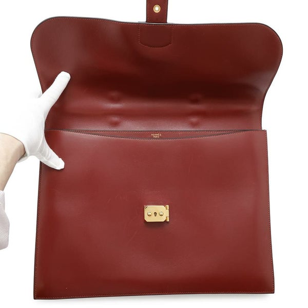 エルメス ビジネスバッグ サックアデペッシュ ルージュアッシュ/ゴールド金具 ボックスカーフ 〇Z刻印 メンズ ハンドバッグ ソルド品