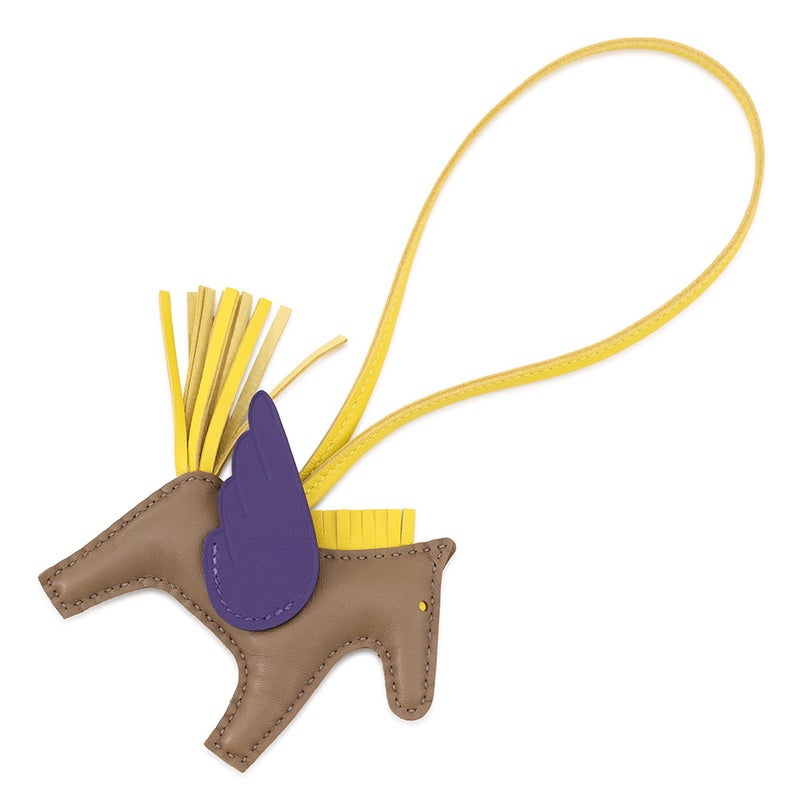 エルメス バッグチャーム ロデオPM ペガサス エトゥープ/ジョーヌナプル/パープル ラムスキン G刻印 HERMES チャーム