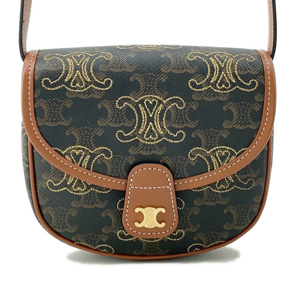 セリーヌ ショルダーバッグ ミニ ブザス 196702 中古 タン トリオンフキャンバス レザー CELINE 【中古】 | ポシェット バック 茶 レディース ファッション カバン ブランド ABランク セリーヌ CELINE ミニブザス 196702 トリオンフキャンバス/タン