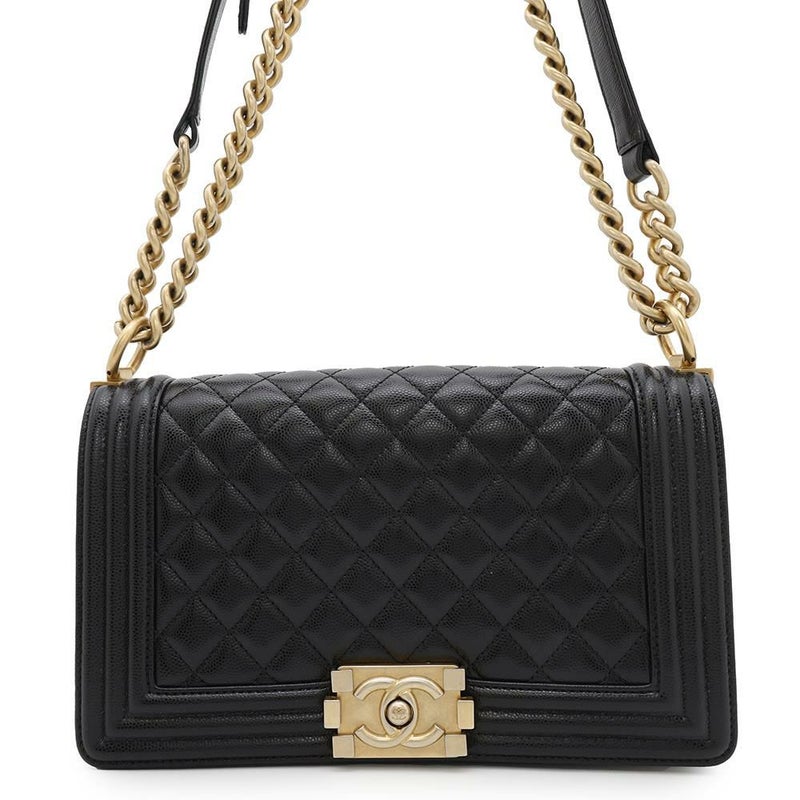 シャネル チェーンショルダーバッグ ココマーク ボーイシャネル キャビアスキン A67086 CHANEL 斜めがけ BOY CHANEL 黒