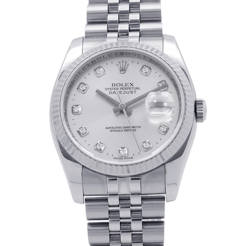 ロレックス デイトジャスト36 ランダムシリアル ルーレット SS/K18ホワイトゴールド 10Pダイヤ 116234G ROLEX 腕時計 シルバー文字盤