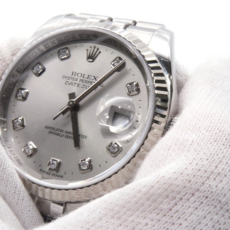 ロレックス デイトジャスト36 ランダムシリアル ルーレット SS/K18ホワイトゴールド 10Pダイヤ 116234G ROLEX 腕時計 シルバー文字盤
